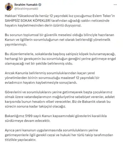 12 Yaşındaki Eslem'in Ölümü: Bakan Yumaklı Hesap Soracak